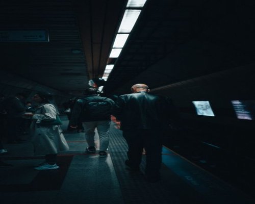 Walking towards a metro station during a typical commute in Chile